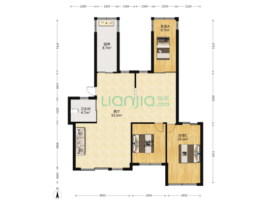 龙山景苑 3室1厅1卫 141平方