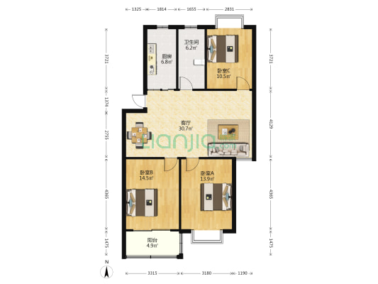 加州城C区 3室1厅1卫 108平方
