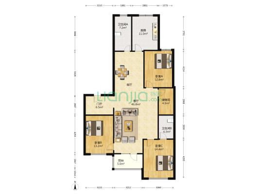 宝居佳苑 3室1厅2卫 174平方