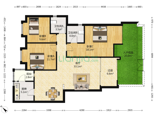 万科四季花城玉兰苑 3室1厅2卫 108平方