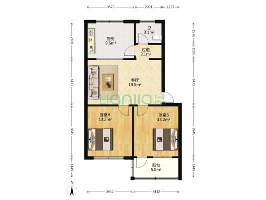 市政宿舍 2室1厅1卫 80平方