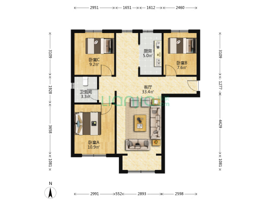 东城原居 3室1厅1卫 99平方