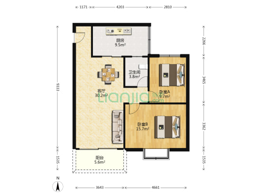 学府居南苑 2室1厅1卫 84平方