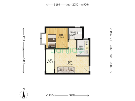水乡人家B区 1室1厅1卫 46平方