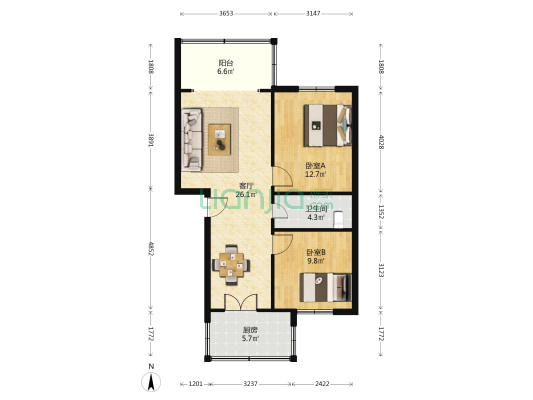 玉居庵西路8号院 2室1厅1卫 80平方