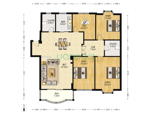 东兴苑南区 4室1厅2卫 150平方