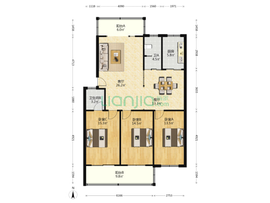 夷山苑 3室2厅2卫 124平方
