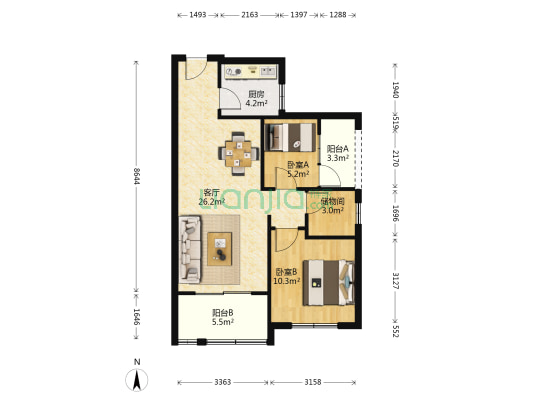 华侨假日中心 2室1厅0卫 83平方
