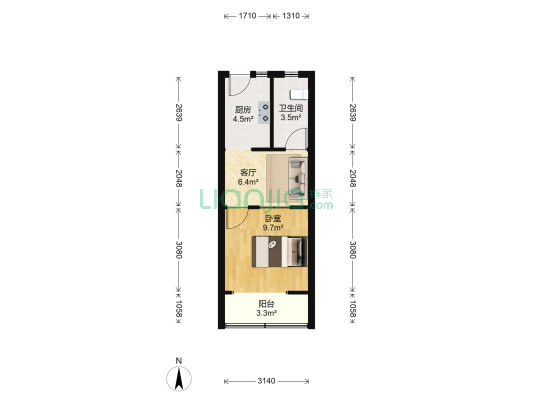 朱行二村 1室1厅1卫 34平方