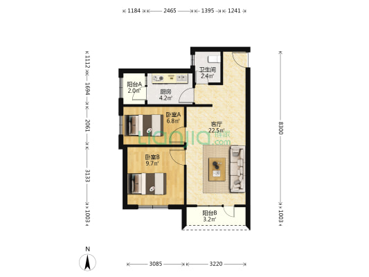 惠民锦园 2室1厅1卫 69平方