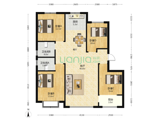 辰隆阳光小镇 4室1厅2卫 138平方