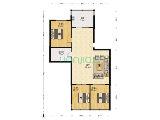 文化大厦 3室1厅1卫 127平方