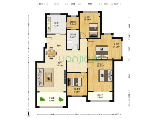 卢卡莊园 4室1厅1卫 280平方