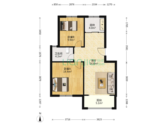凤晖园 2室1厅1卫 83平方