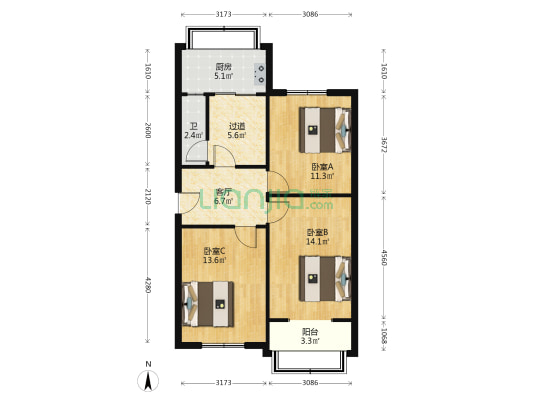 省地方病防治宿舍 3室1厅1卫 80平方