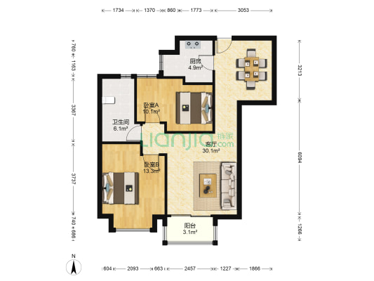 昆城景苑 2室1厅1卫 92平方