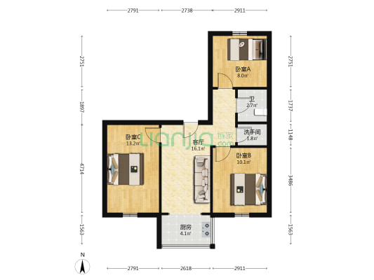 华滩英才小区 3室1厅2卫 74平方
