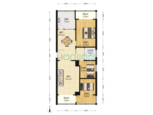 天成家属院 3室2厅1卫 107平方