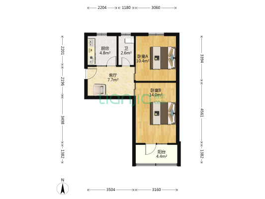 苑南楼 2室1厅1卫 62平方