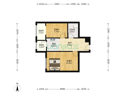 阳光家园一期 2室1厅1卫 58平方
