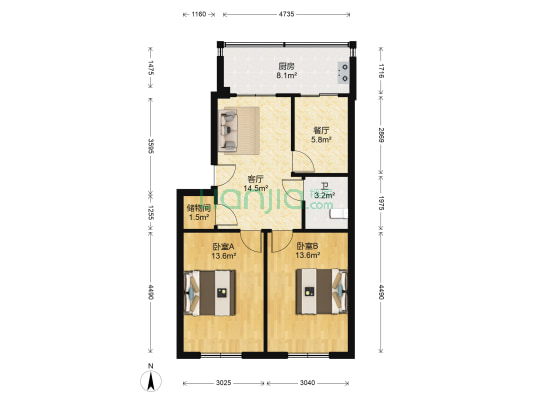 杨家小区 2室2厅1卫 80平方
