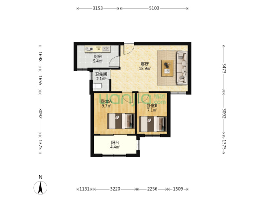 江畔雅居 2室1厅1卫 65平方
