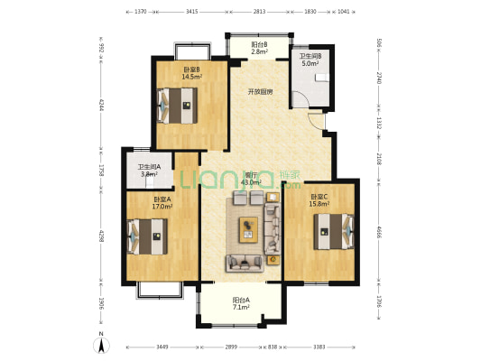 米筛巷花园 3室1厅2卫 144平方