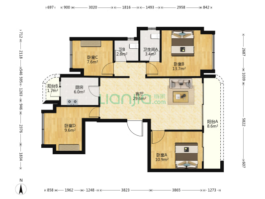 御璟悦来栖鹭 4室1厅2卫 118平方