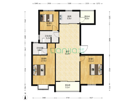 铁琴雅苑 3室1厅2卫 124平方