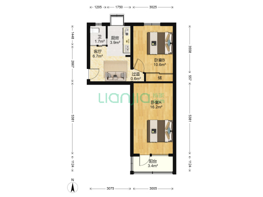 地质勘查大院 2室1厅1卫 57平方