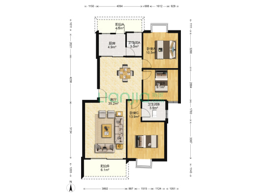 东盛苑 3室1厅2卫 118平方