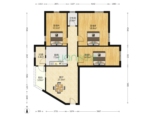 市化工机械宿舍5号区 3室1厅1卫 108平方