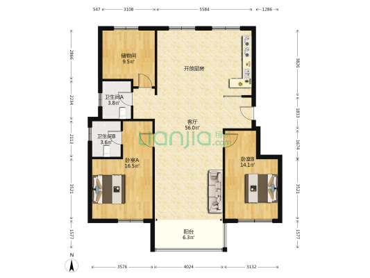 华润置地·萬象府 2室1厅2卫 137平方