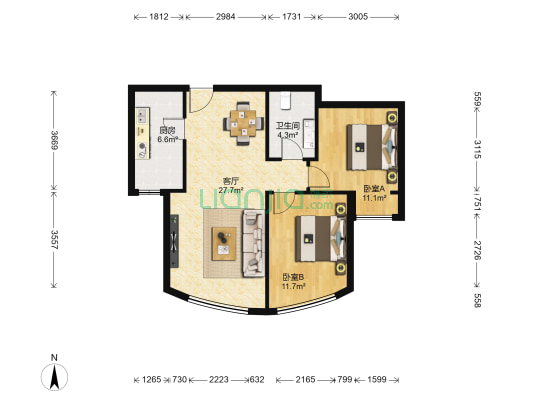 运河湾南区 2室1厅1卫 88平方