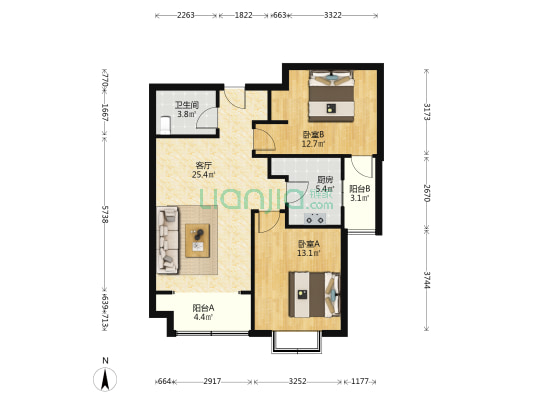大都汇公元东区 2室1厅1卫 86平方