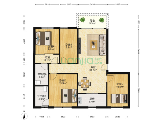 祈福新村倚湖湾二期 4室1厅2卫 116平方