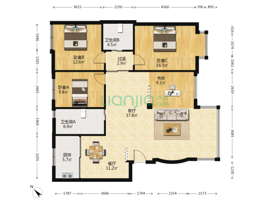 东方名都 4室2厅2卫 141平方