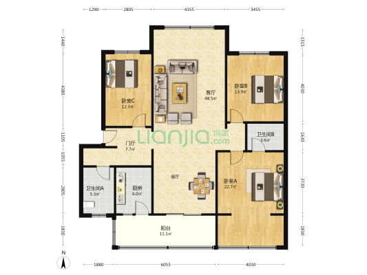 勤俭巷77号 3室1厅2卫 144平方