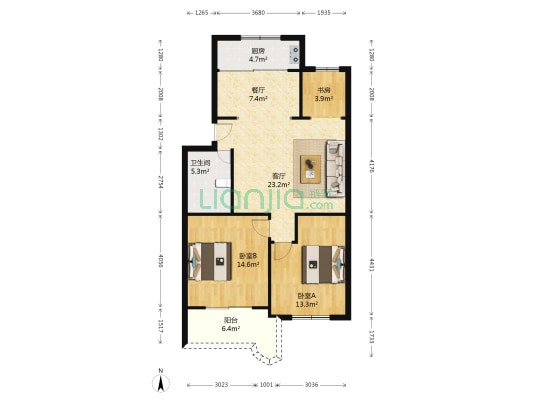 新世纪花园西区 3室2厅1卫 88平方