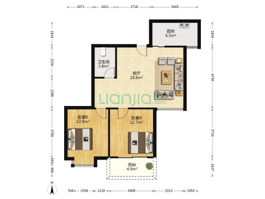 香海花园 2室1厅1卫 89平方