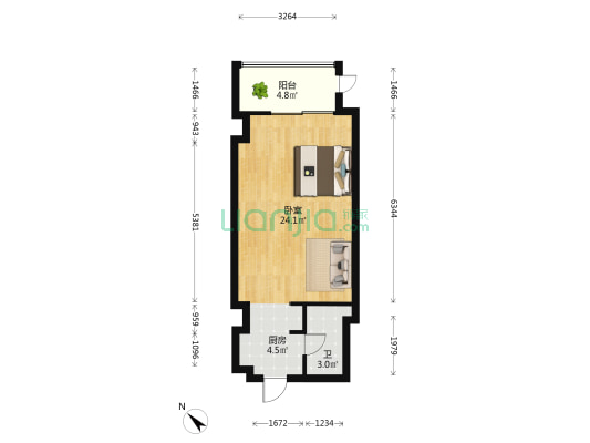 永恒晶钻 1室0厅1卫 49平方