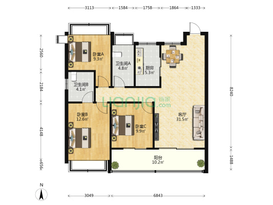 三亚金茂湾南苑 3室1厅2卫 115平方