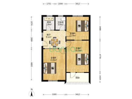 东川花苑 3室1厅1卫 80平方