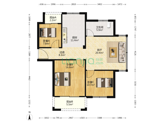 淮安区府前雅居 3室1厅1卫 119平方