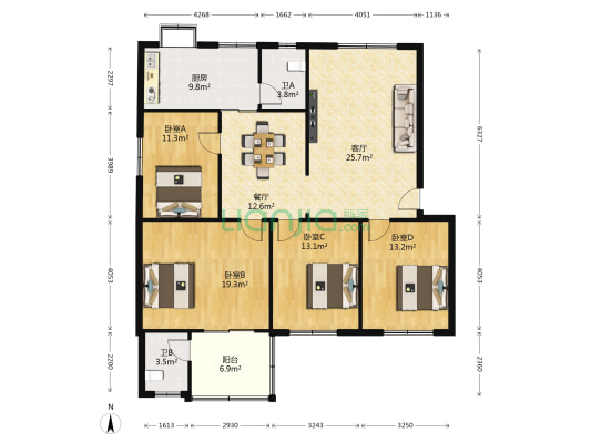 地税局一分局宿舍 4室2厅2卫 127平方