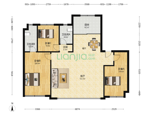 万科朗拾森屿 3室1厅2卫 143平方