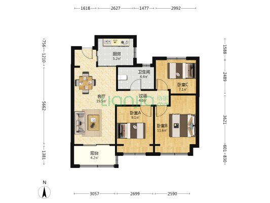 都会风华苑 3室1厅1卫 88平方