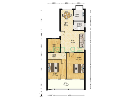 兴昌花苑 3室2厅1卫 93平方