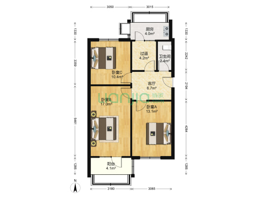 省物资局宿舍（长青路） 3室1厅1卫 63平方
