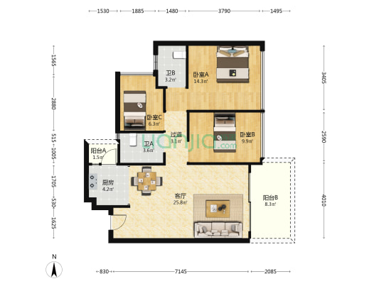 榜山名苑 3室1厅2卫 99平方
